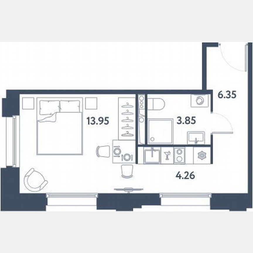 Апартаменты-студия, 28,4 м², 3/16 эт.