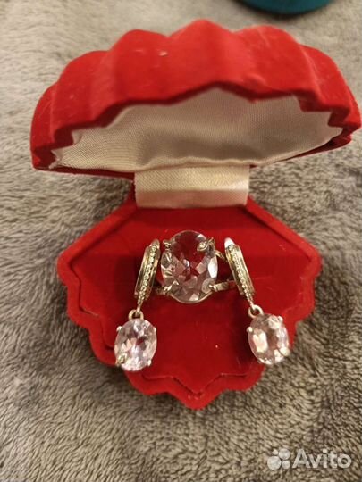 Серьги и кольцо с натуральным аметистом