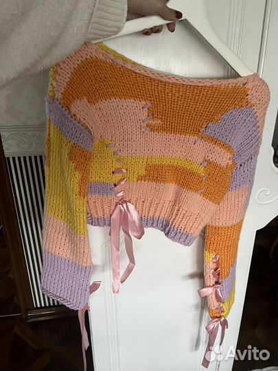 Свитер ручной работы женский укороченный XS-S