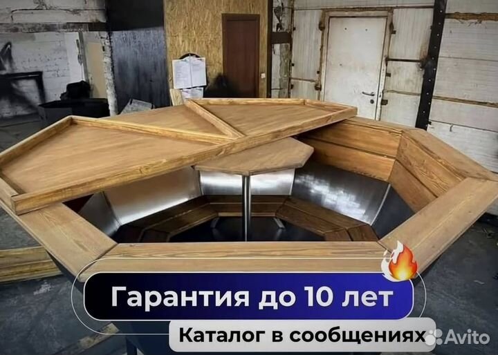 Банный чан 170 см диаметр с отделкой из лиственницы