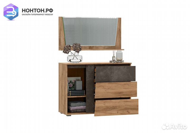 Комод Соренто с зеркалом дуб крафт / бетон темный