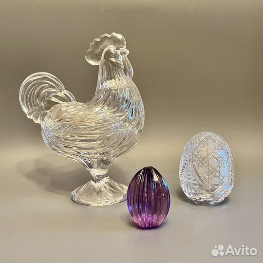 Шкатулка петух стекло , яйца хрусталь