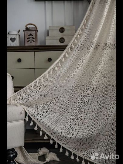 Тюль-штора 150*240 см под лен вязаная кружевная