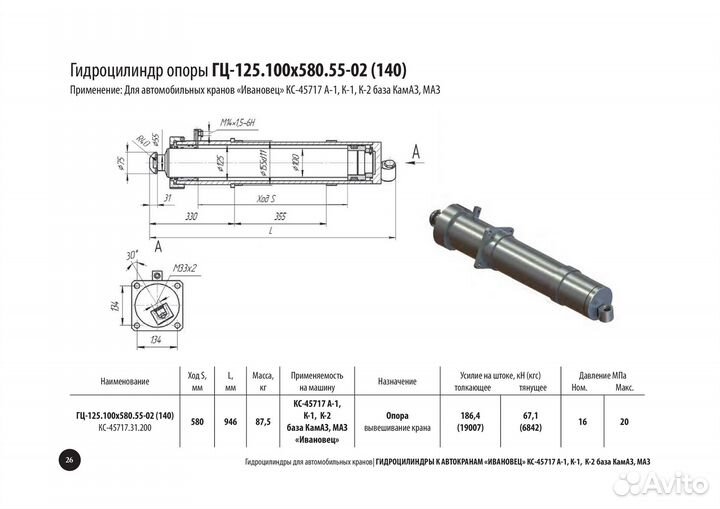 Гидроцилиндр гц-125.100х580.55-02(140)