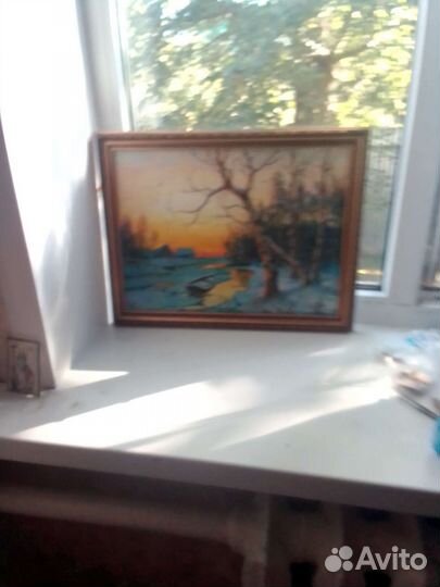 Картина маслом на холсте пейзаж зима