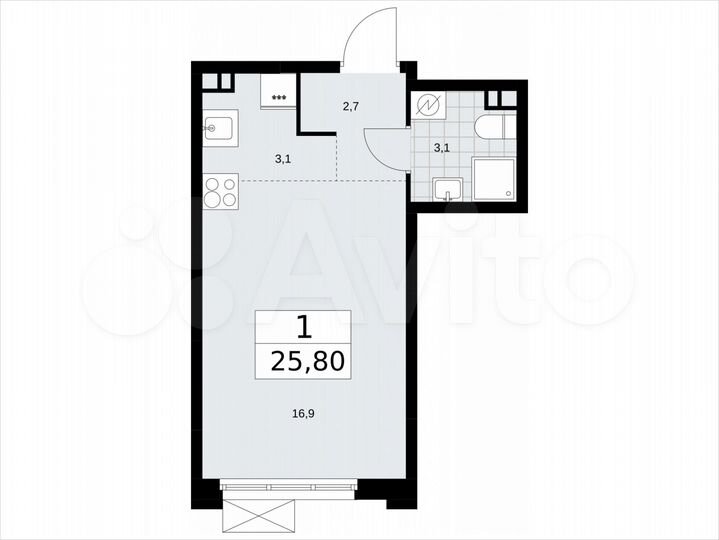 Квартира-студия, 25,8 м², 3/14 эт.