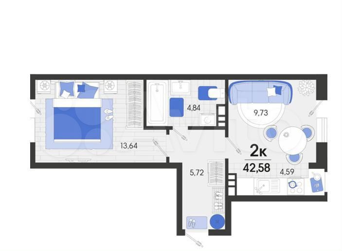 2-к. квартира, 42,6 м², 7/7 эт.