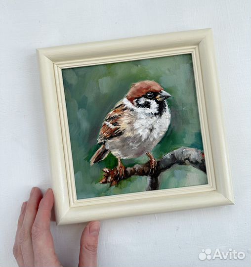 Картина маслом Воробей Картина в рамке