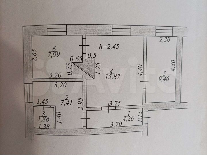 3-к. квартира, 46 м², 1/2 эт.
