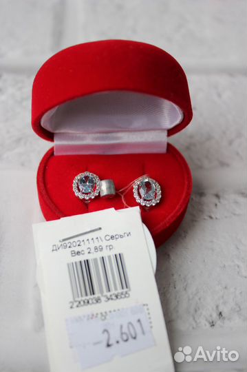 Серебряные серьги с топазом, новые