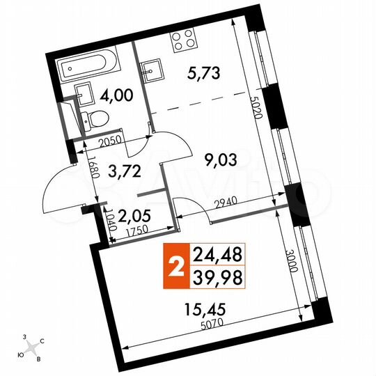 2-к. апартаменты, 40 м², 12/15 эт.