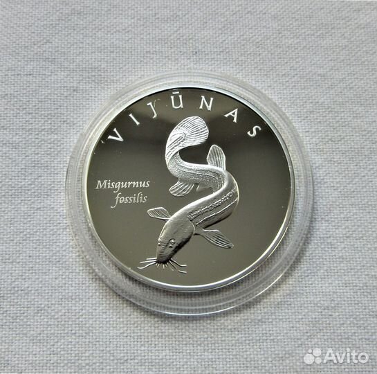 Литва 2010 г. 50 лит. Фауна Вьюн Серебро 925 пр