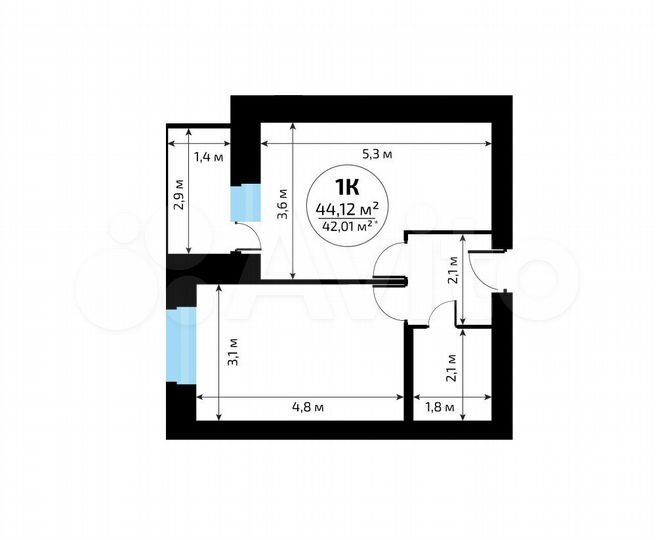 1-к. квартира, 42 м², 5/16 эт.