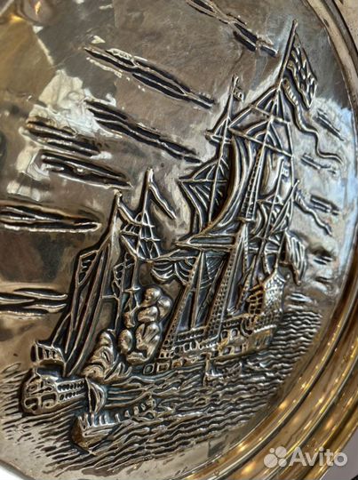 Антикварное панно/барельеф/тарелка настенная 35.5