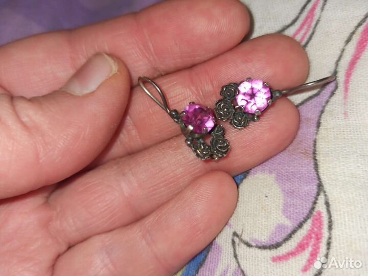 Серебряные серьги СССР винтаж 875 проба