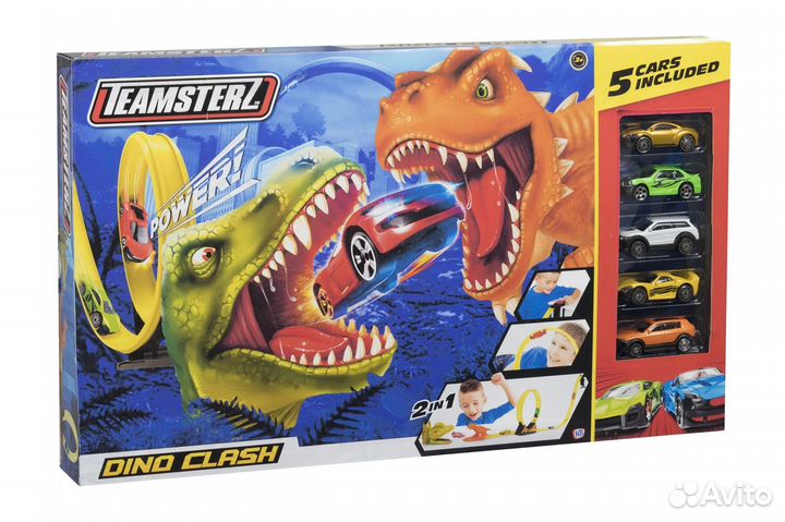 Игровой набор Большая трасса dino clash с 5 машинк