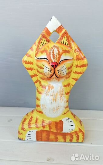 Кот деревянный, кот йог, фигурка сувенирная