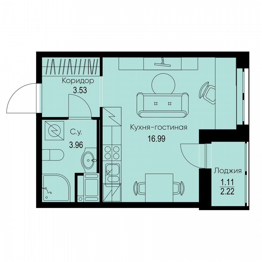 Квартира-студия, 25,6 м², 7/9 эт.