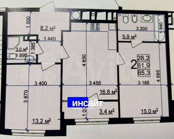 2-к. квартира, 65,3 м², 10/25 эт.