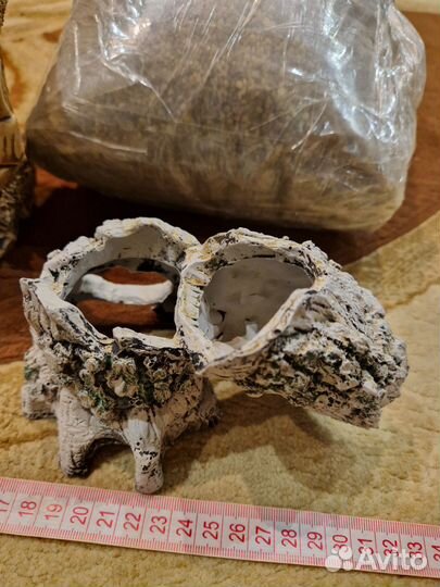 Декорации для аквариума + грунт ок.6 кг новый