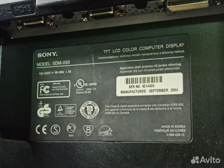 Sony sdm-x93 монитор 19 дюймов