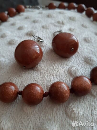 Бусы и серьги (авантюрин)