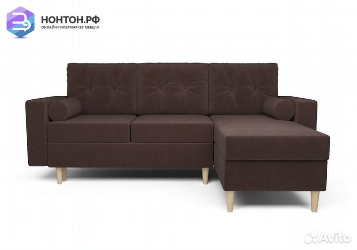 Угловой диван тик-так Белфаст велюр коричневый