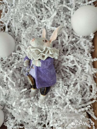 Ватная елочная игрушка кролик