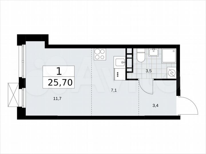 Квартира-студия, 25,7 м², 4/16 эт.