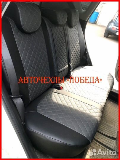 Чехлы Kia Soul 2 из экокожи чёрно-серые Ромб