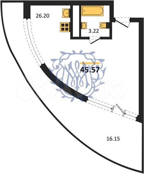 Квартира-студия, 45,6 м², 2/22 эт.