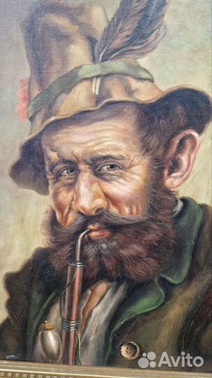 Картина пожилой мужчина с трубкой. Середина 20в