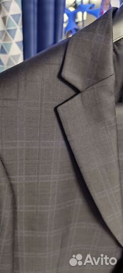 Костюм черный в клетку приталенный шерсть 48/182