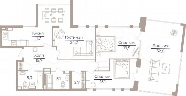 3-к. квартира, 116,4 м², 28/32 эт.