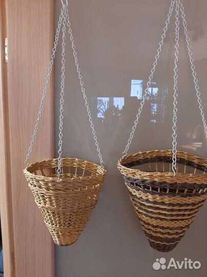 Кашпо подвесное из газетных трубочек