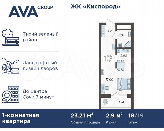Квартира-студия, 23,2 м², 18/19 эт.