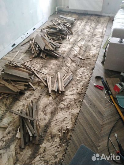 Демонтаж полов, плитки, дверей, вывоз мусора