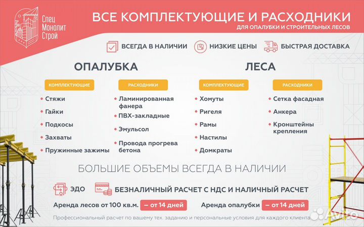 Аренда опалубки стен и колонн. Продажа