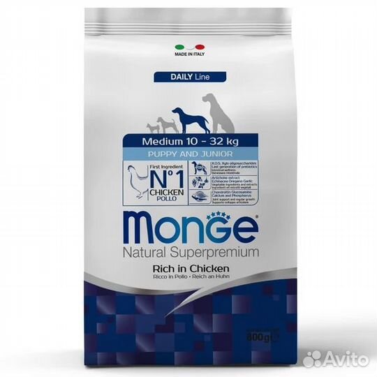 Корм Monge dog medium puppy & Junior Курица и рис