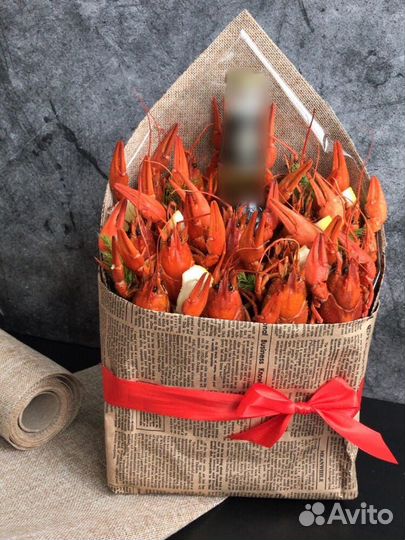 Мужские букеты, букеты из крабов, мясные букеты