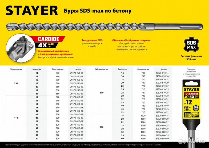 29370-610-40 stayer Бур SDS-max 40 x 610/720 мм