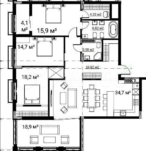 3-к. квартира, 139,6 м², 3/5 эт.