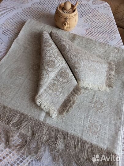 Скатерть дорожка льняная СССР с салфетками