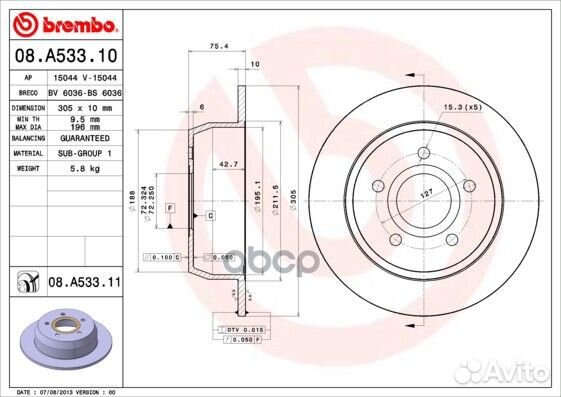 Диск тормозной UV Coated зад 08.A533.11 08A