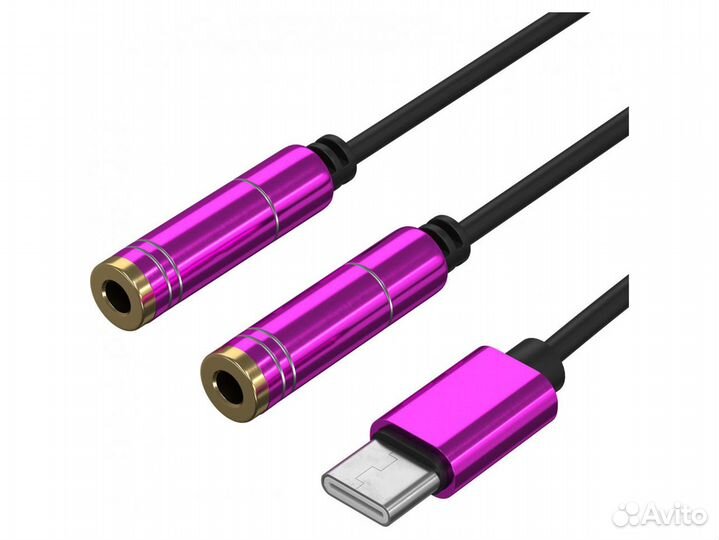 Сплиттер gsmin Harp Type-C (M) - 2 x Mini Jack(F)