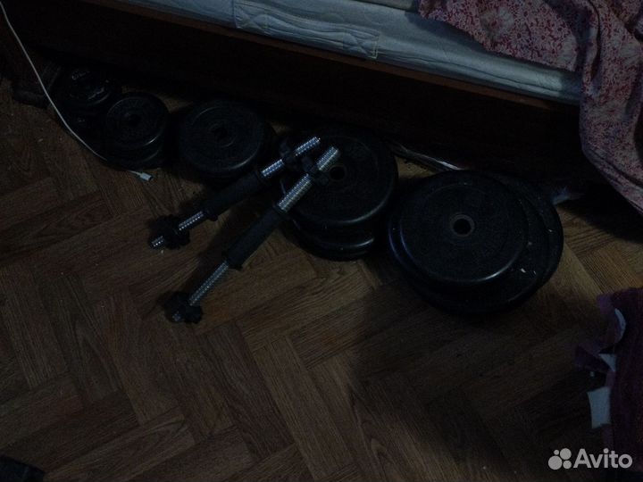 Гриф прямой и w. Блины для штанги. Гантели