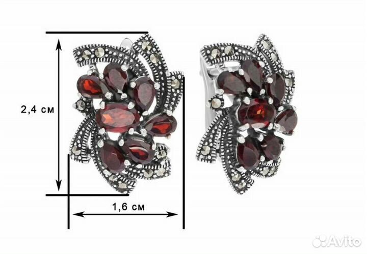 Серебро. Кольцо, серьги (гранат)