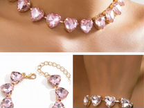Новый комплект браслет и ожерелье розовый позолота