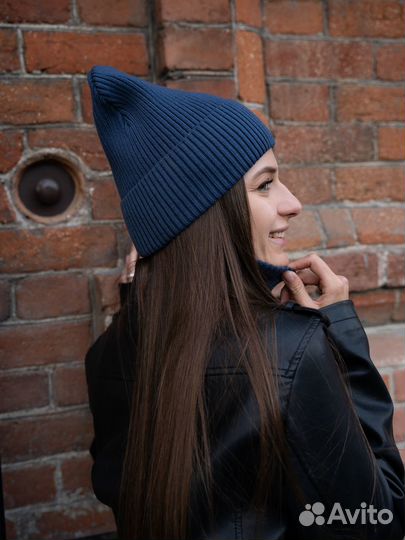 Шапка и шарф баф снуд в подарок. Синий комплект