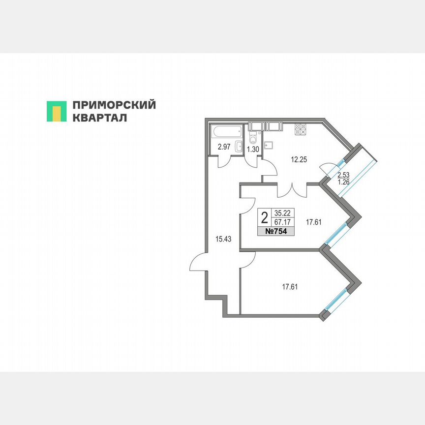2-к. квартира, 67,2 м², 13/25 эт.